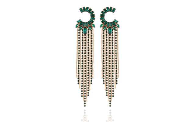  Crystal Semi-Circle & Fringe Chandelier Earrings