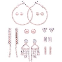 Guess Rose Gold-Tone 9-Pc. Set Crystal & Logo Earrings