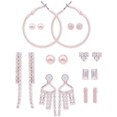 Guess Rose Gold-Tone 9-Pc. Set Crystal & Logo Earrings