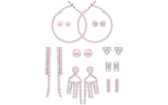  Rose Gold-Tone 9-Pc. Set Crystal & Logo Earrings