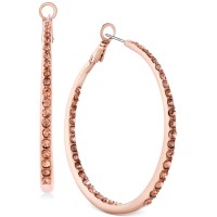 Guess Rose Gold-Tone Pave Hoop Earrings