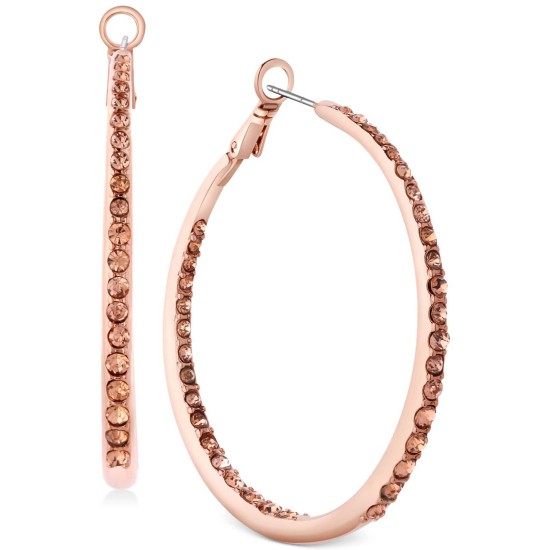 Guess Rose Gold-Tone Pave Hoop Earrings