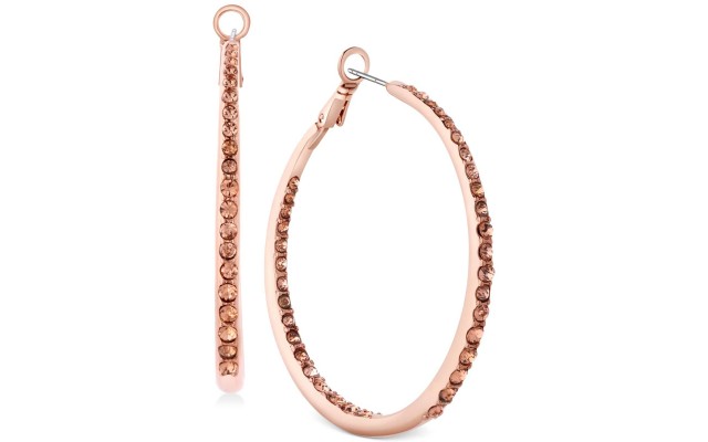 Guess Rose Gold-Tone Pave Hoop Earrings