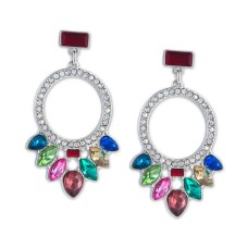 GUESS Silver-Tone Crystal Front-Facing Drop Hoop Earrings