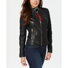 Guess Womens Leather with Snap Collar Jackets