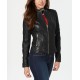  Womens Leather with Snap Collar Jackets, Black, Small