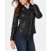  Womens Leather with Snap Collar Jackets, Black, Small