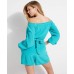  Women’s Mellie Long Sleeve Off Shoulder Romper  (Tidal Teal, X-Large)