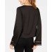  Juniors’ Lace & Satin Surplice Top (Black, S)