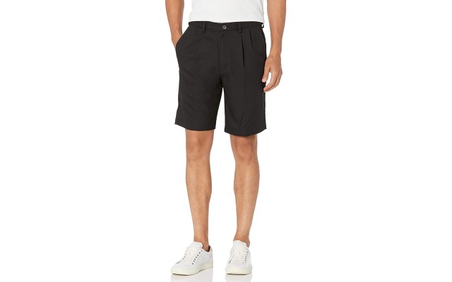  Men 18 Expandable Waist Cool Plain Front Plaid Shorts, Black, 32 Reg