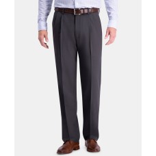 Haggar Men’s Cool 18 PRO Classic-Fit Expandable Waist Pleated Stretch Dress Pants (Dark Heather Grey, 32X30)