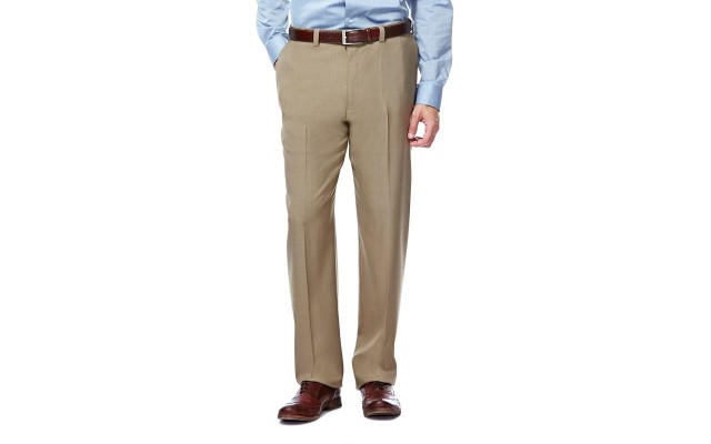  Men’s Eclo Stria Classic Fit Flat Front Hidden Expandable Dress Pants, Beige - taupe, 34X31