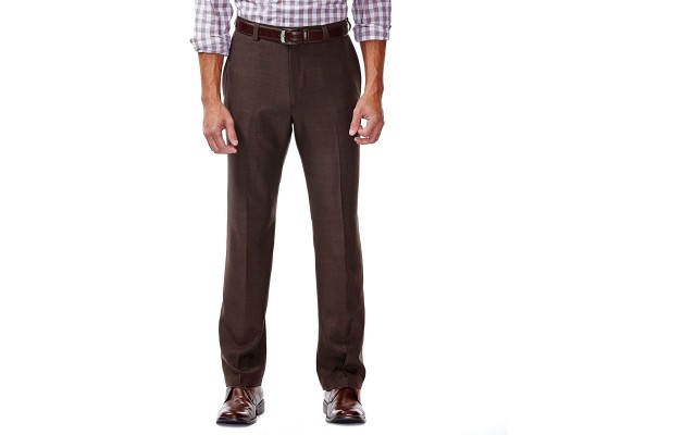  Men’s Eclo Stria Classic Fit Flat Front Hidden Expandable Dress Pants, Brown, 34X31