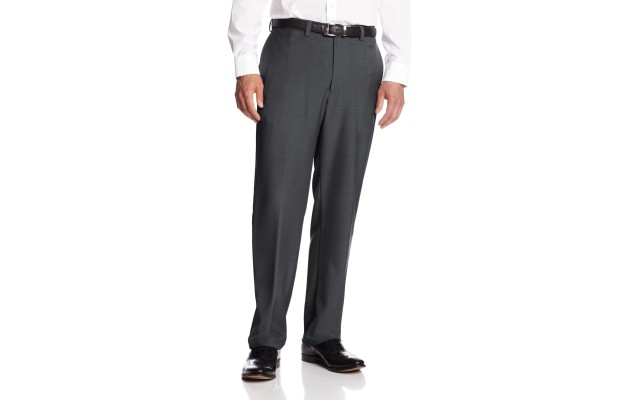  Men’s Eclo Stria Classic Fit Flat Front Hidden Expandable Dress Pants, Grey, 34X31
