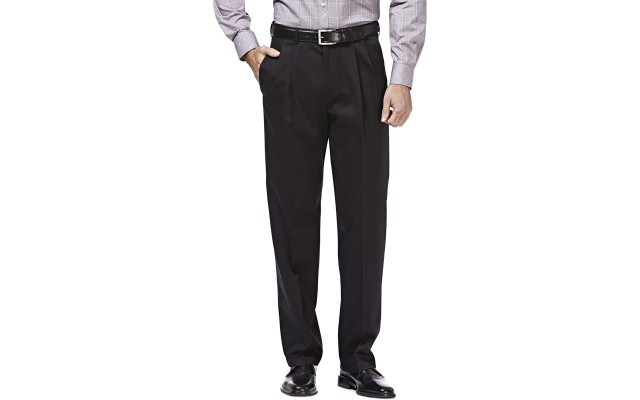  Men’s Premium No-Iron Classic-fit Expandable-Waist Pleat-Front Pant, Black, 34X29
