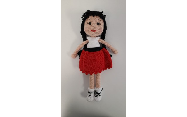 Handmade Amigurumi Crochet Wool Long Short Braided Hair Girls For Fun Game, Black Braided Hair Girl - 6.29 inches, 6.29