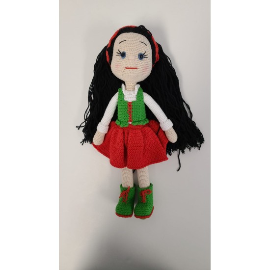 Handmade Amigurumi Crochet Wool Long Short Braided Hair Girls For Fun Game, Girl In Green Vest - 6.29 inches, 6.29