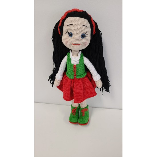 Handmade Amigurumi Crochet Wool Long Short Braided Hair Girls For Fun Game, Girl In Green Vest - 6.29 inches, 6.29
