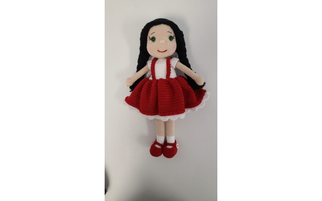 Handmade Amigurumi Crochet Wool Long Short Braided Hair Girls For Fun Game, Girl In White Shirt - 5.51 inches, 5.51