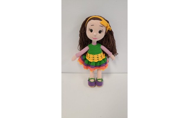 Handmade Amigurumi Crochet Wool Long Short Braided Hair Girls For Fun Game, Girl With Yellow Bandana - 6.29 inches, 6.29