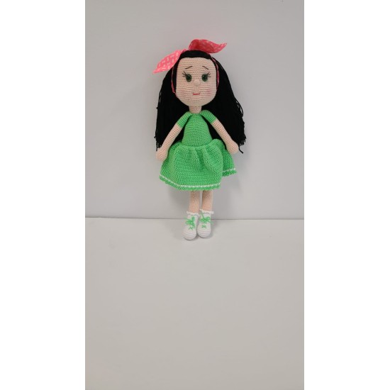 Handmade Amigurumi Crochet Wool Long Short Braided Hair Girls For Fun Game, Green Girl - 5.90 inches, 5.90