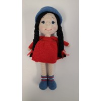 Handmade Amigurumi Crochet Wool Long Short Braided Hair Girls For Fun Game, Red Girl - 5.51 inches, 5.51