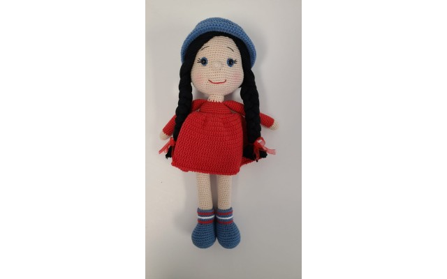 Handmade Amigurumi Crochet Wool Long Short Braided Hair Girls For Fun Game, Red Girl - 5.51 inches, 5.51