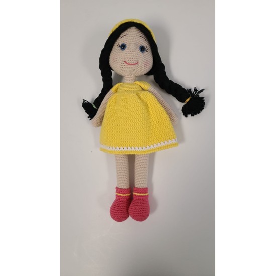 Handmade Amigurumi Crochet Wool Long Short Braided Hair Girls For Fun Game, Yellow Girl - 5.90 inches, 5.90
