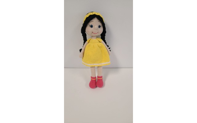 Handmade Amigurumi Crochet Wool Long Short Braided Hair Girls For Fun Game, Yellow Girl - 5.90 inches, 5.90