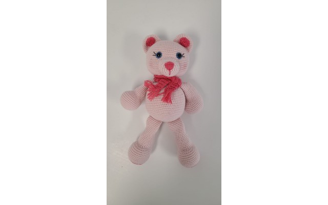 Handmade  Amigurumi Teddy Bear Stuffed Plush Animal Toy Sleeping Friend Doll, Pink Bear
