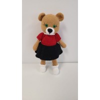 Handmade Amigurumi Wool Adorable Girl & Boy Teddy Bears with Colorful Skirts, Black & Red - 3.14 inches, 3.14