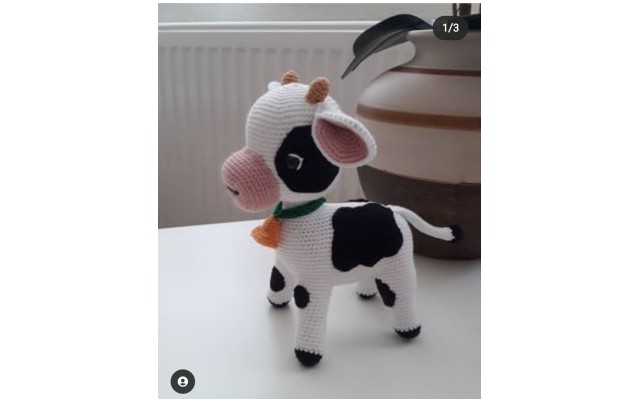 Handmade Amigurumi Wool Cute Little Cow Baby Plush Unicex Funny Kids Toy, Cow, 3.14 inches