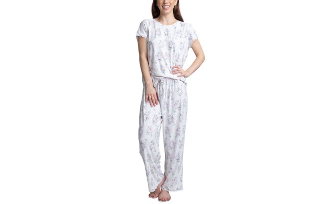  Lace-trim Printed Pajama Set, Floral, Large