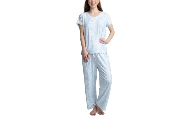  Lace-trim Printed Pajama Set, Mint, Large