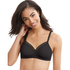 Hanes Women’s Silky Smooth Comfort Mesh Trim Wireless T-Shirt Bra (Black, 34 D)