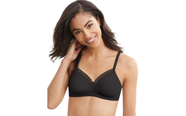  Women’s Silky Smooth Comfort Mesh Trim Wireless T-Shirt Bra (Black, 34 D)