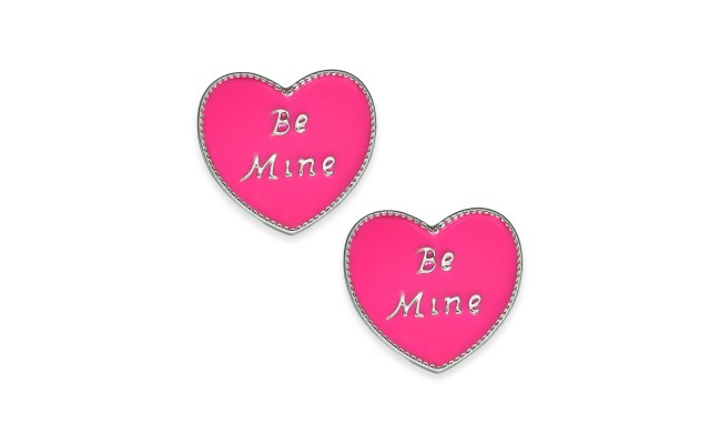  Silver-Tone Be Mine Heart Stud Earrings (Silver)