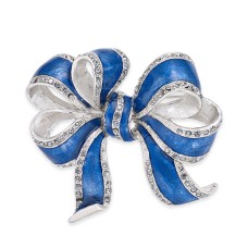 Holiday Lane Silver-Tone & Blue Pavé Bow Pin