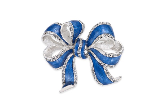 Holiday Lane Silver-Tone & Blue Pavé Bow Pin