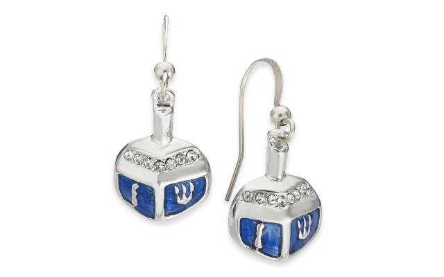 Holiday Lane Silver-Tone Pavé Dreidel Drop Earrings