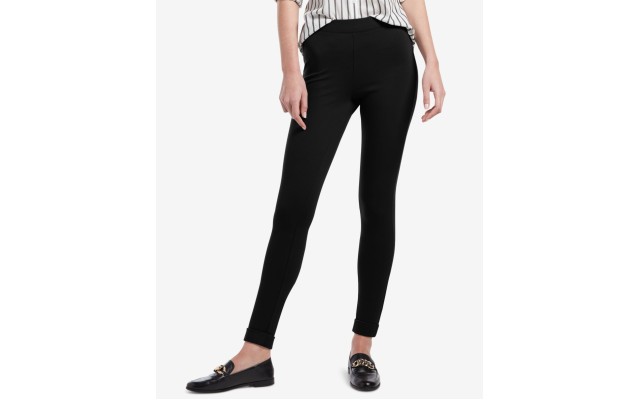  Brushed Fleece-Lined Ponté-Knit Leggings (Black, Medium)