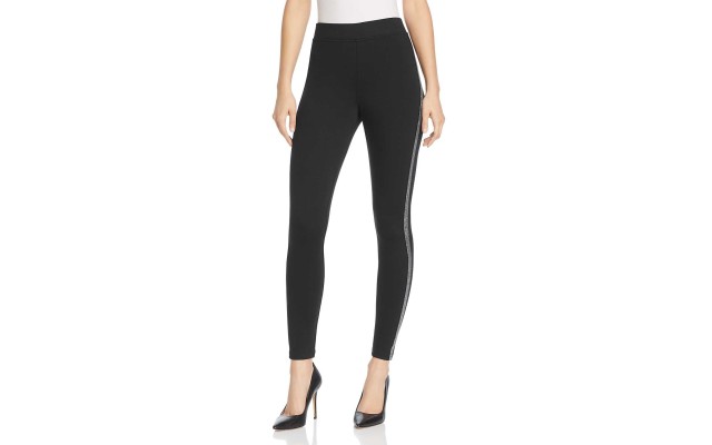 Metallic Tuxedo Ponté-Knit Leggings (Black, XS)