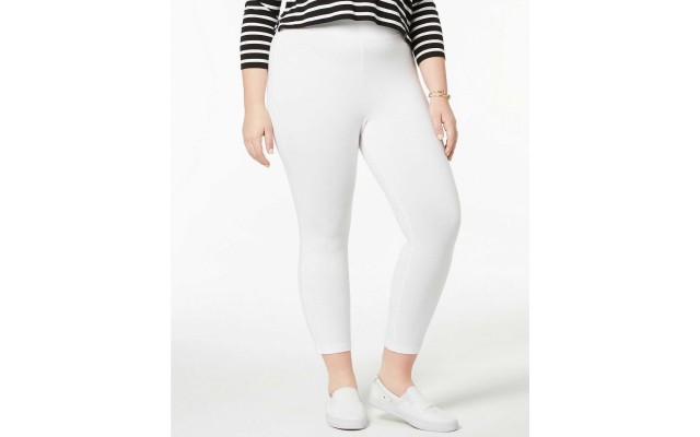  Plus Size Cotton Capri Leggings (White, 2X)