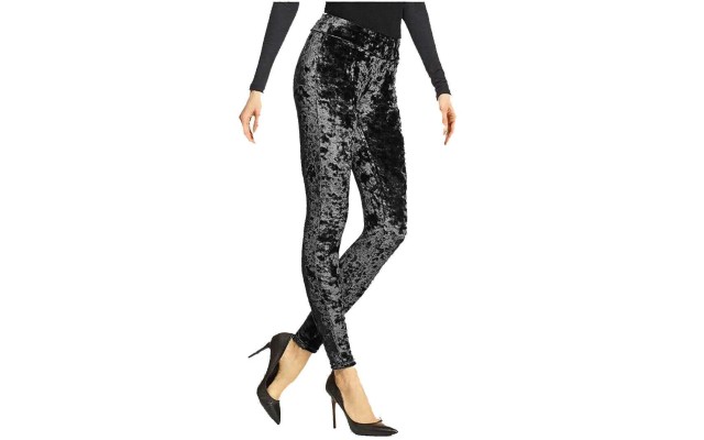  Women’s Crushed Velvet Leggings (Black, S)
