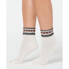 HUE Women’s Embellished Metallic-Stripe Anklet Socks (Natural,  9-11)