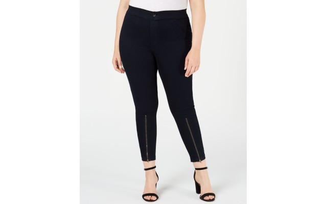  Women’s Extreme Zip Hem Denim Leggings (Blue, Medium)