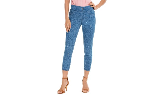  Women’s High-Rise Ditsy Floral-Print Denim Skimmer Leggings (Indigo Blue), Indigo Blue, X-Small