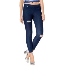 HUE Women’s Original Denim Ripped Knee Leggings (Blue, S)