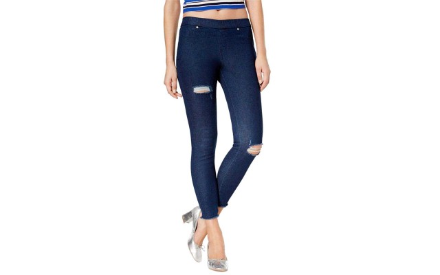  Women’s Original Denim Ripped Knee Leggings (Blue, S)