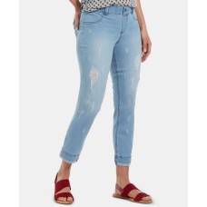 Hue Women’s Ripped & Cuffed Ultra-Soft Denim Girlfriend Skimmer Leggings (Blue, Medium)